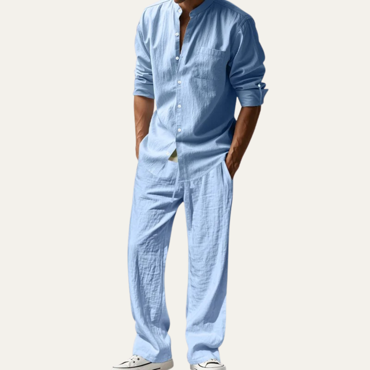 Men's Linen Shirt And Pants Set Relaxed Fit