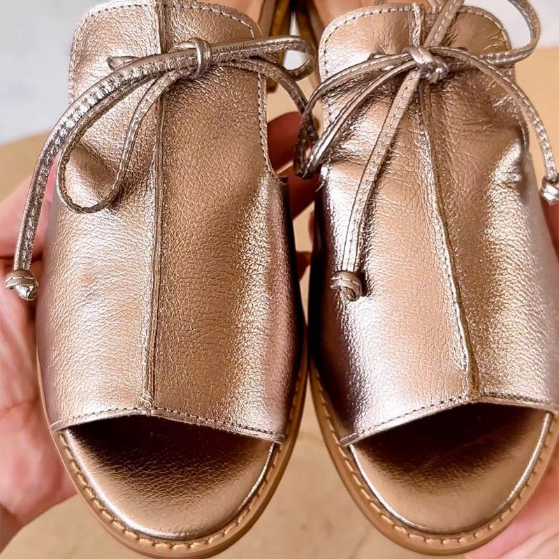 Shiny Bow Flat Sandals for Women