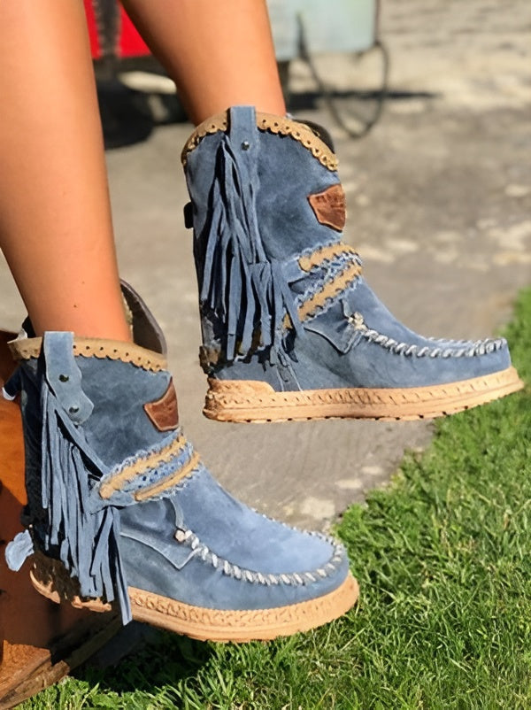 Tassel Leather Ankle Boots