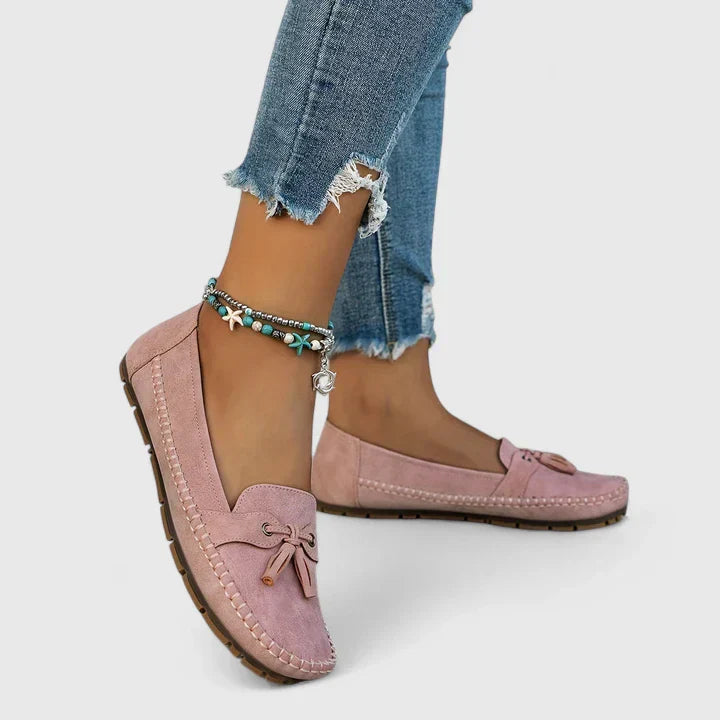 Women's Suede Loafers Slip-On Flat Shoes Brown