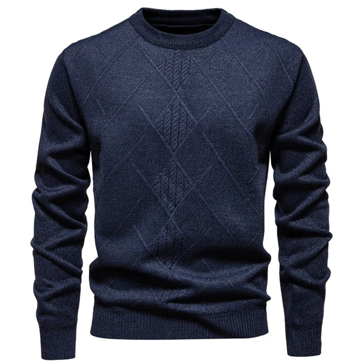 Men's Crew Neck Knit Sweater Warm Diamond Pattern
