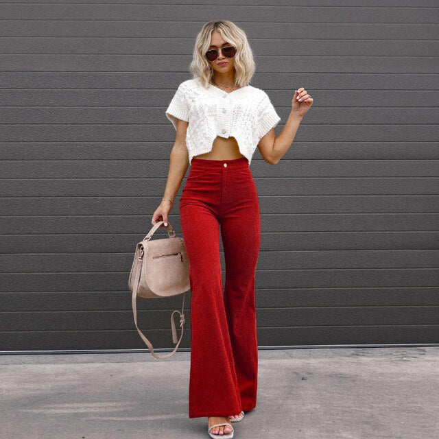 Women's High-Waisted Flared Pants Elegant Fit