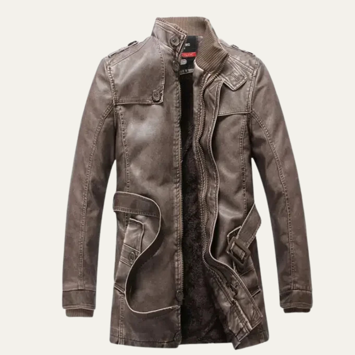 Men's Vintage Leather Jacket Thick Fleece Lined