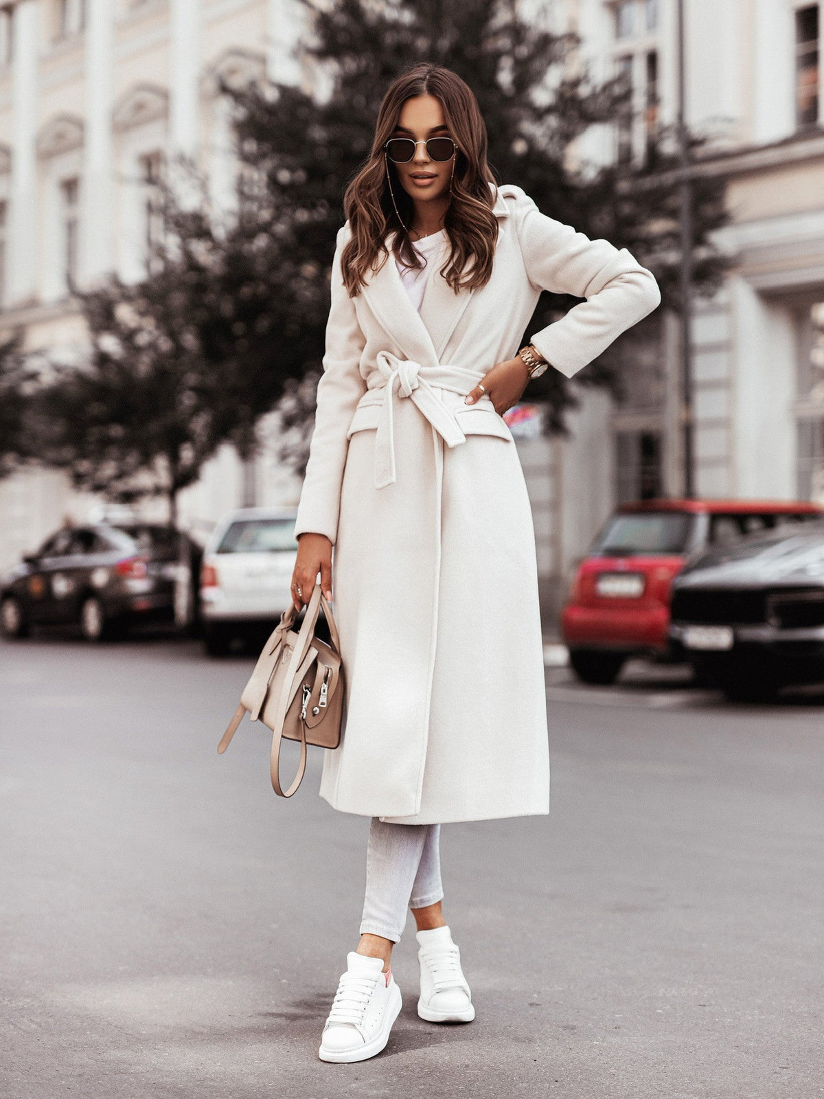 Women's Long Wool Coat Belted Design Winter