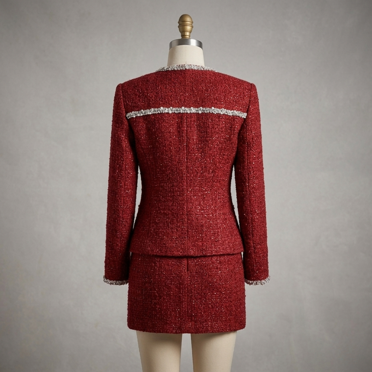 Women’s Red Tweed Two-Piece Skirt Suit
