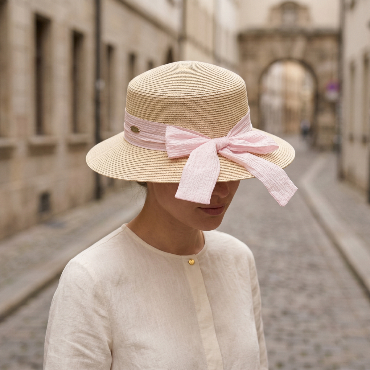 Straw Hat Wide Brim Bow Tie Sun Hat for Women