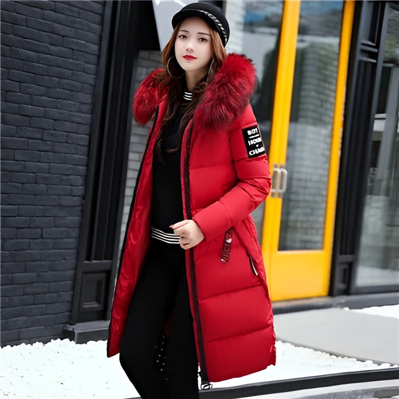 Women's Black Puffer Coat Faux Fur Hood Insulated