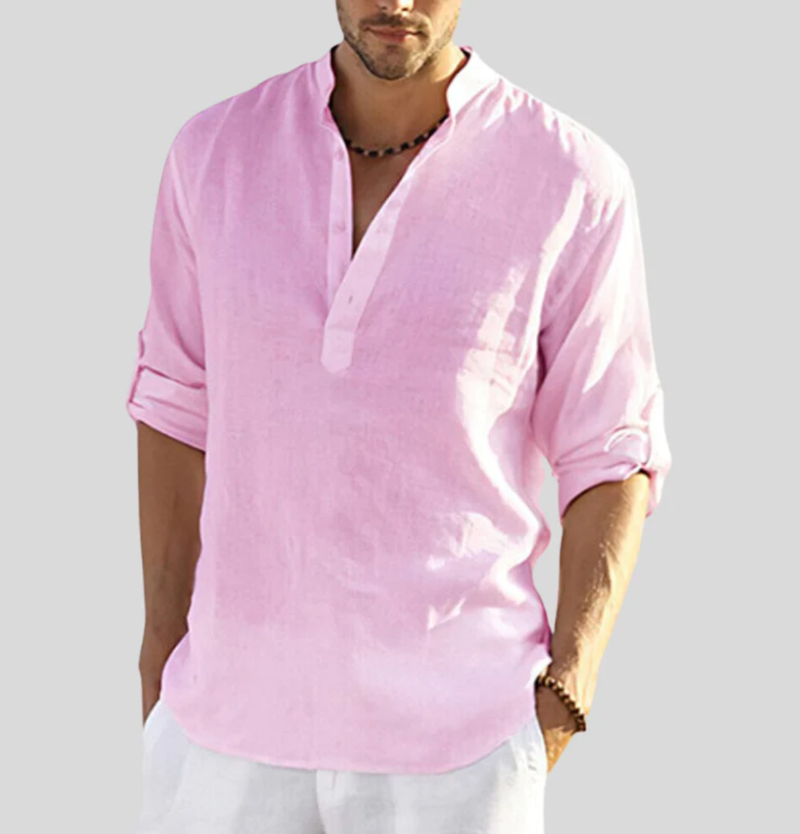 Men's Long Sleeve Casual Shirt Stand Collar