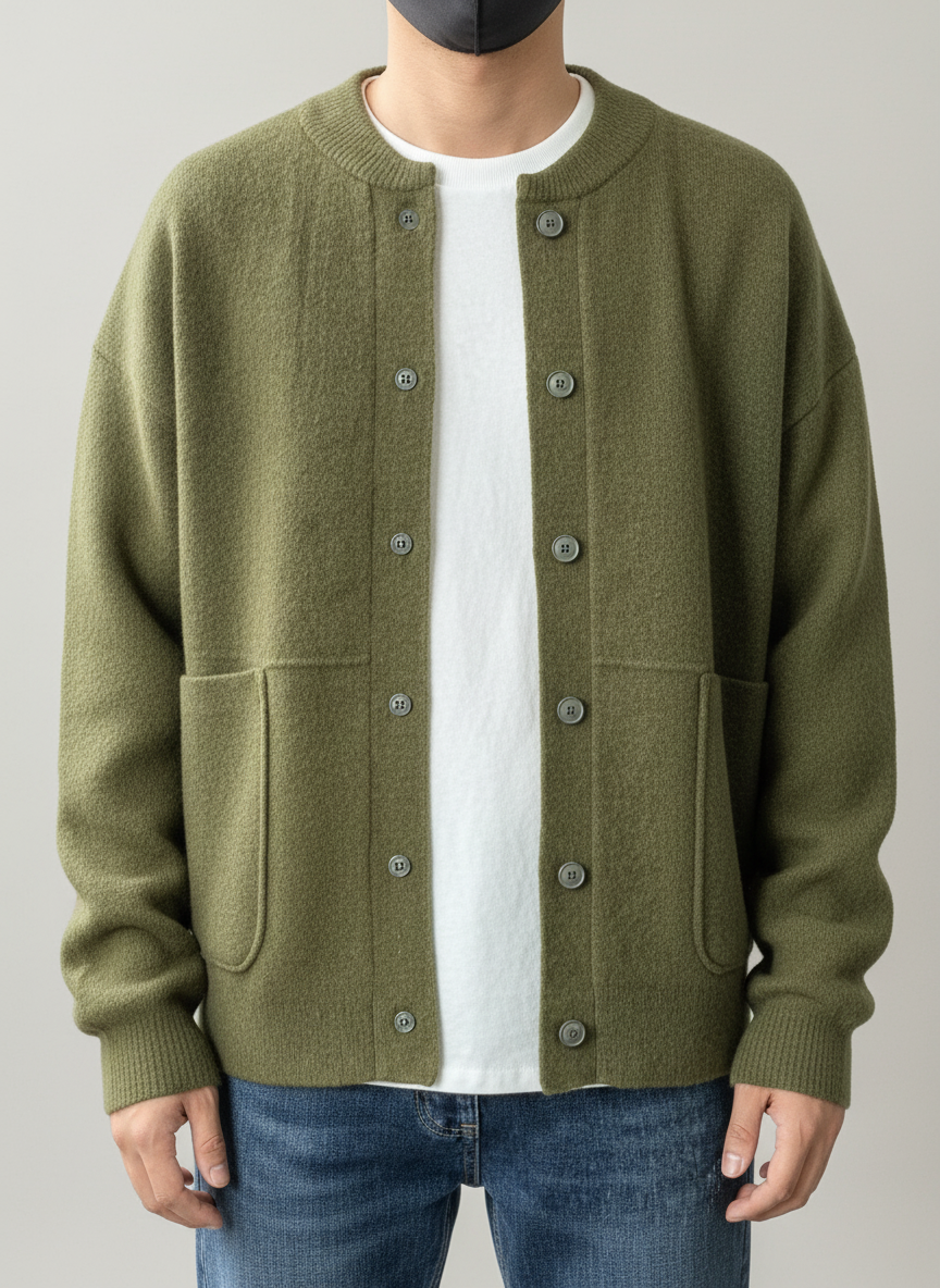 Men's Button Down Crew Neck Sweater
