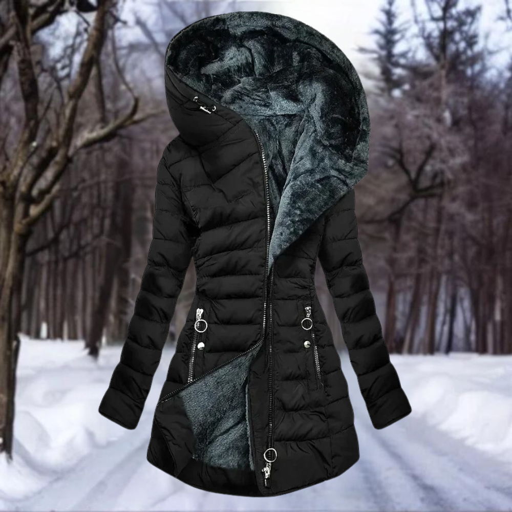 Laura Women's Plush Coat Soft Elegant Black
