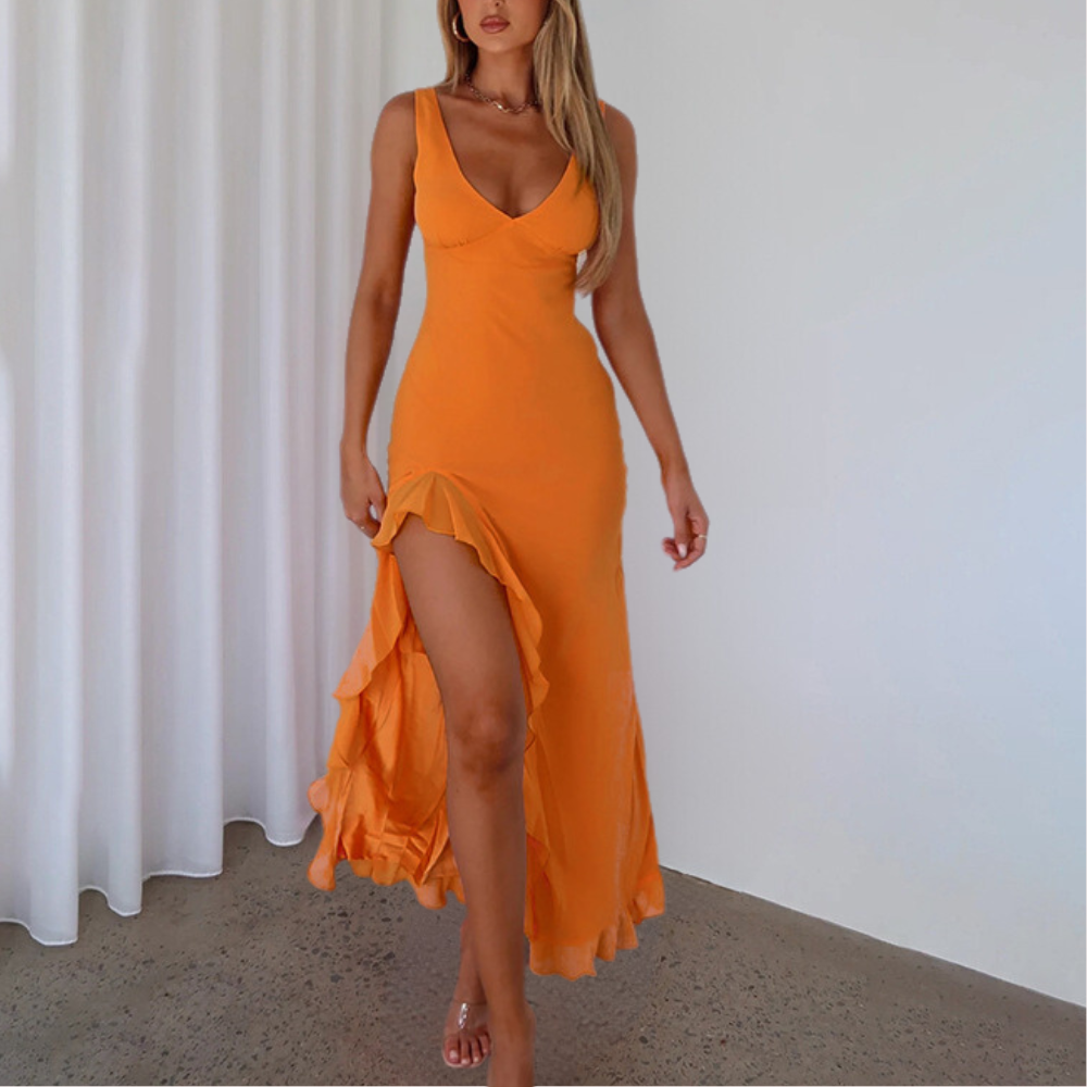 Paige Women's Sleeveless V-Neck Maxi Dress Asymmetrical Hem