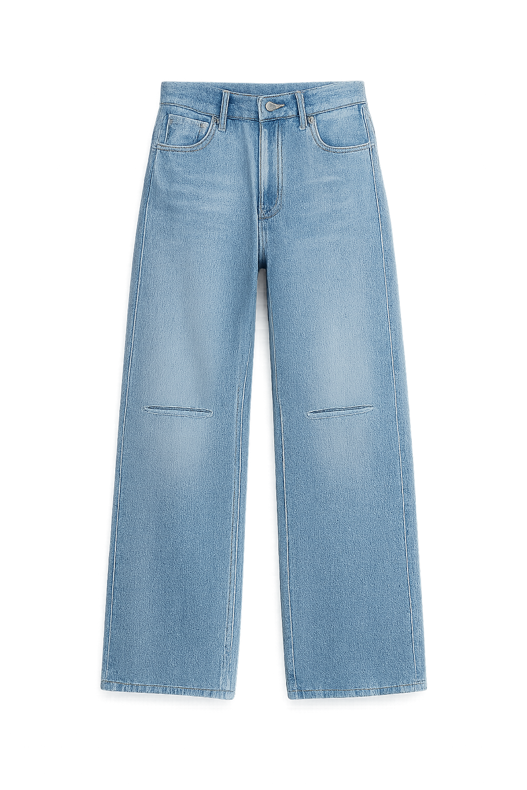 Women's Cropped Denim Pants Mid-Waist Straight Leg Blue