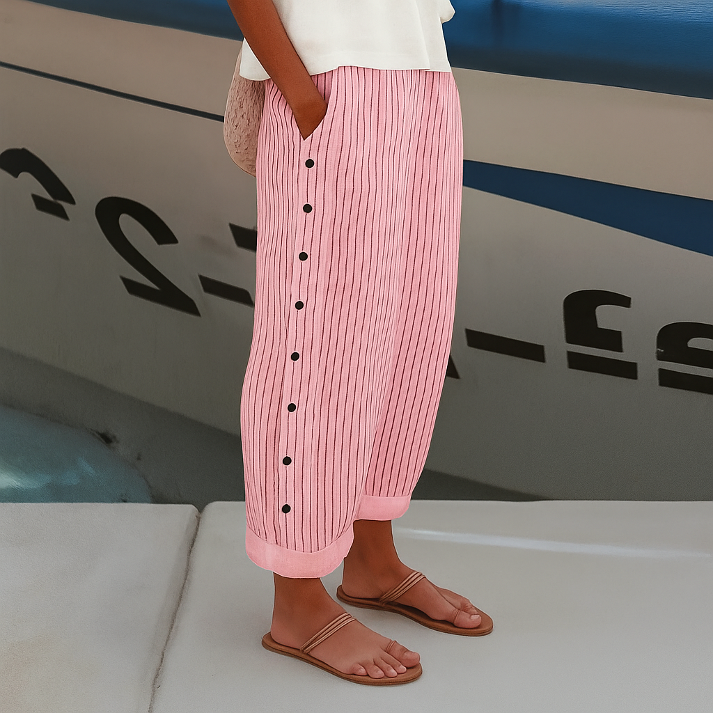 Women's Wide Leg Striped Pants Side Pockets