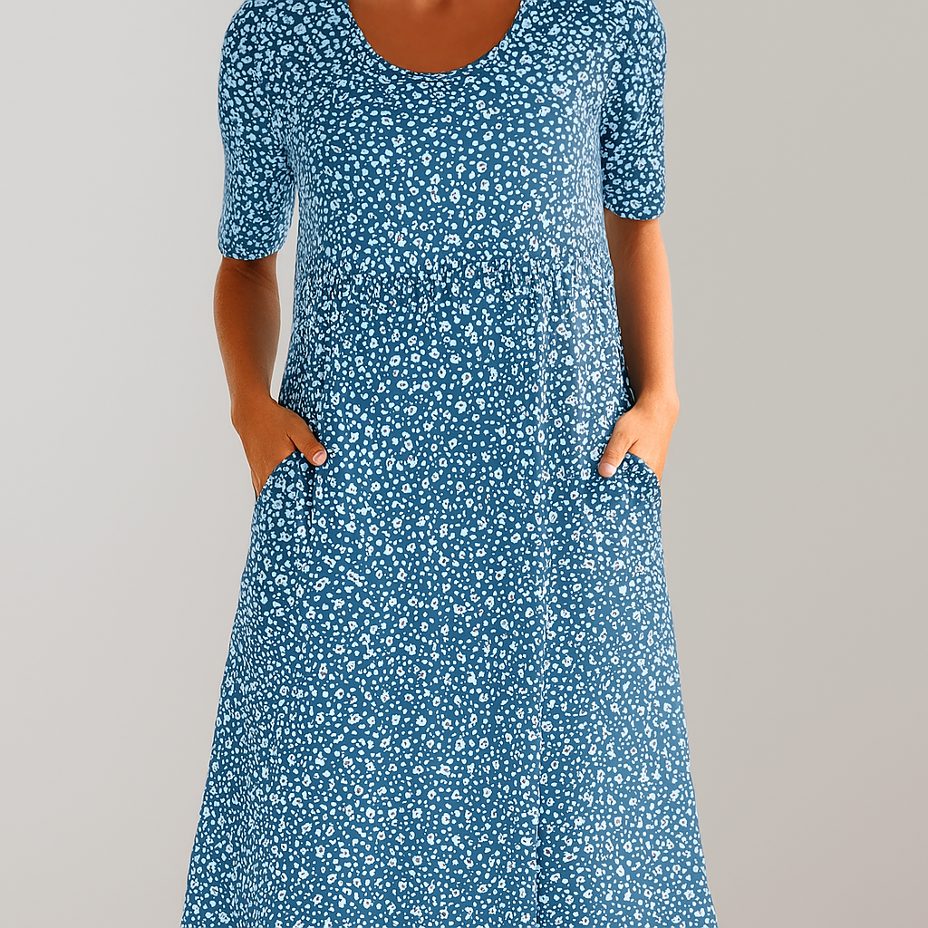 Women's Floral Midi Dress High Waist With Pockets