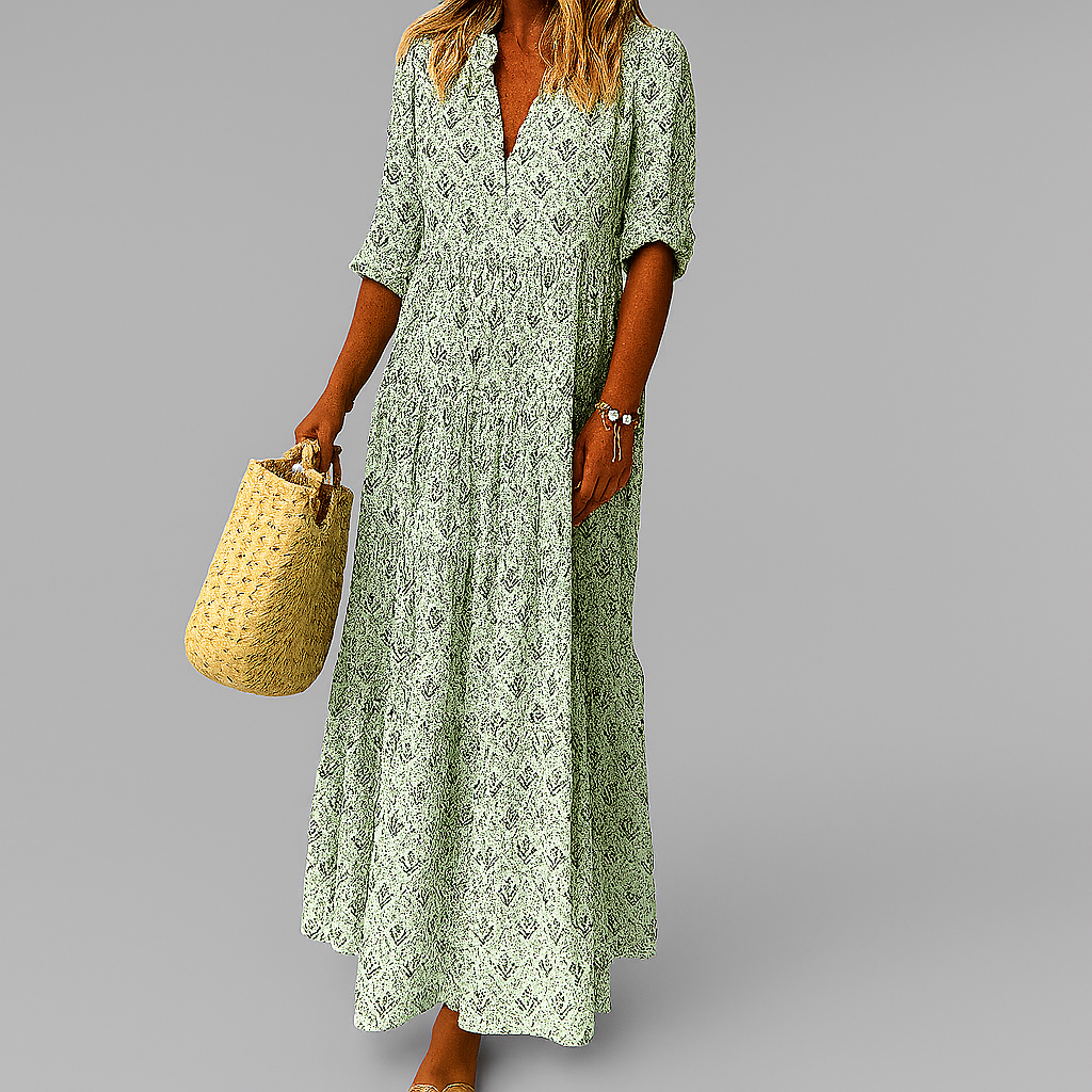 Women's Cotton Maxi Dress Vintage Print Lightweight