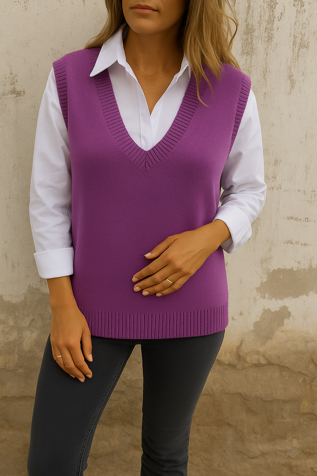 Women's Oversized V-Neck Cardigan Vest