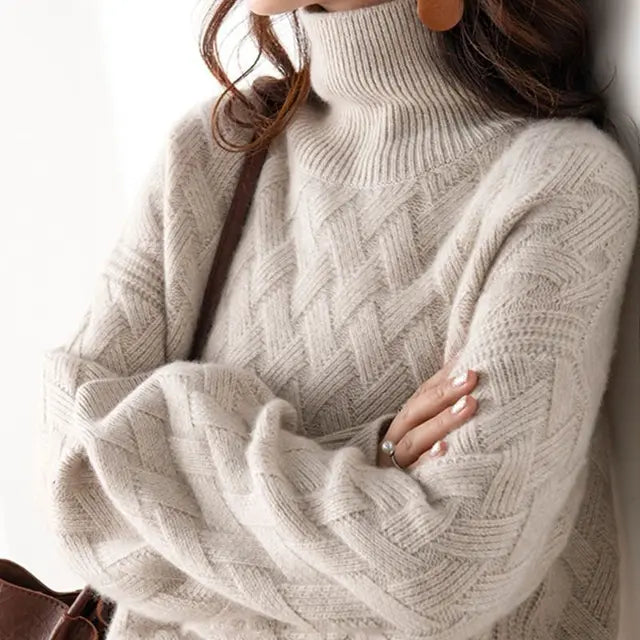 Women's Turtleneck Sweater Acrylic Autumn Beige