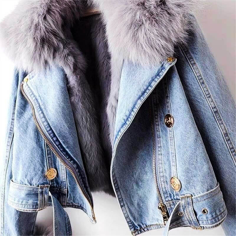 Fashionable Faux Fur Denim Coat