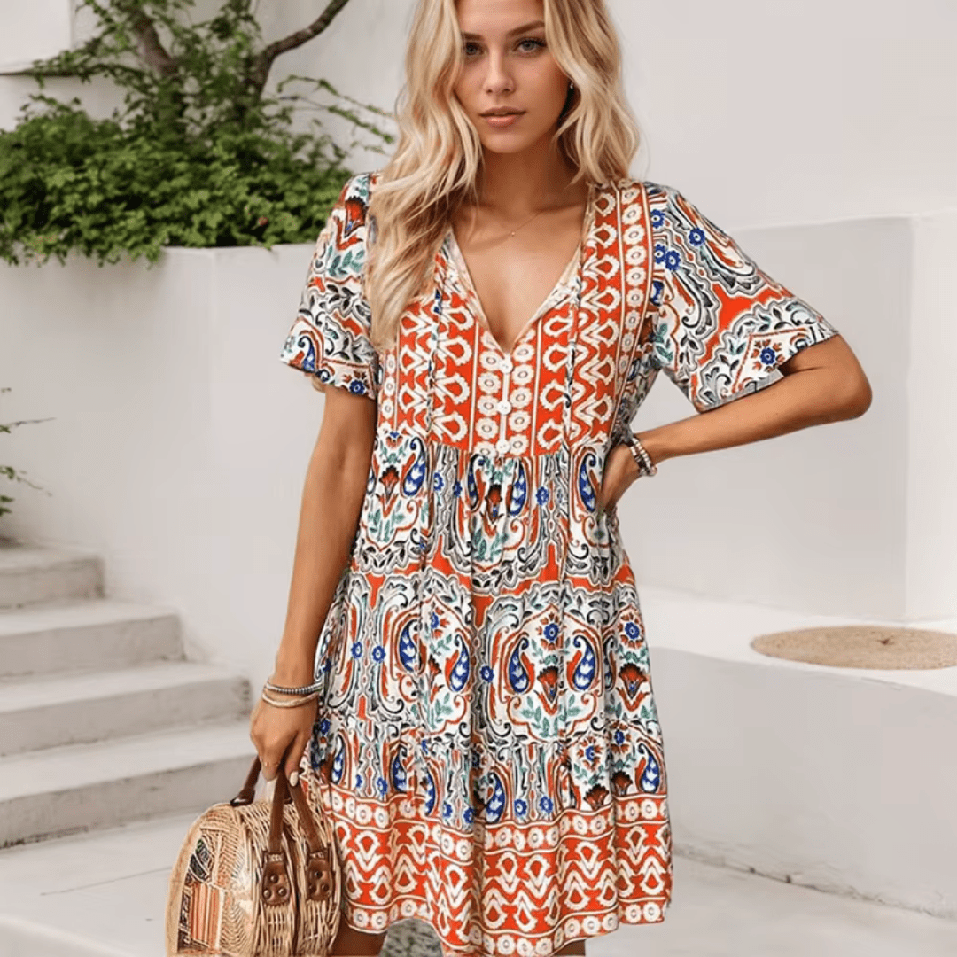 Vibrant Floral Layered Midi Summer Dress