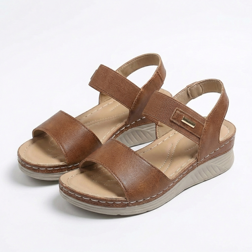 Ladies Comfortable Wedge Sandals Synthetic Leather Easy Slip On Shoes