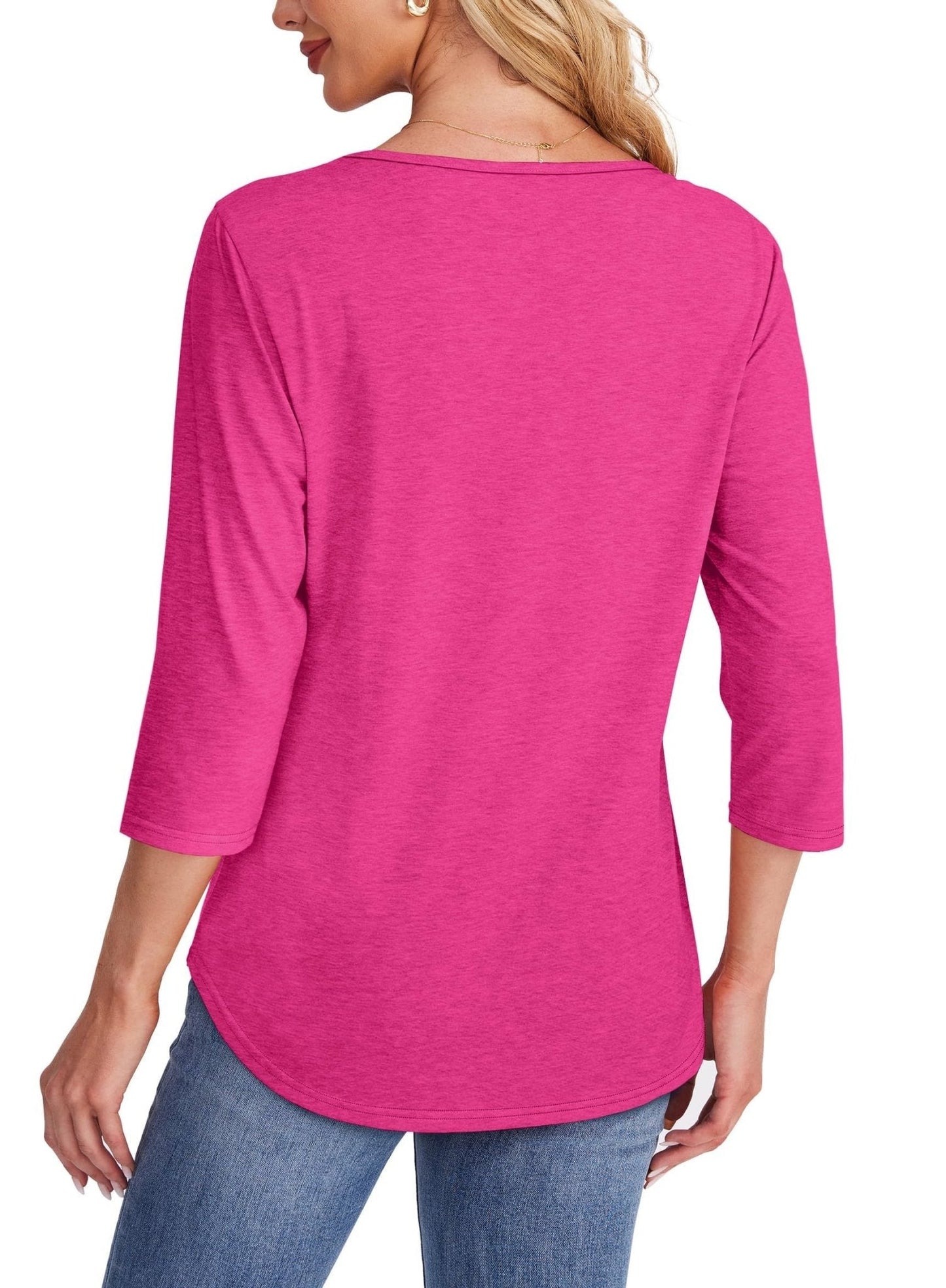 Women's Crew Neck 3/4 Sleeve Pleated