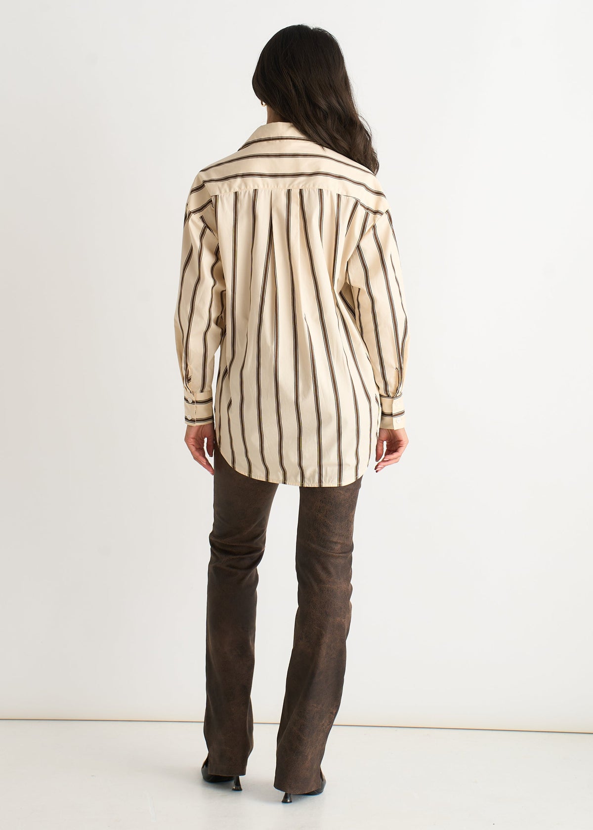 Women's Striped Button-Up Shirt Cream