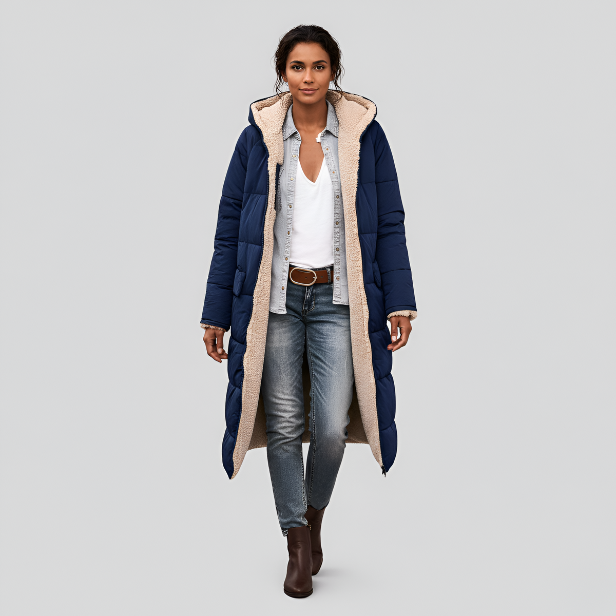Women's Quilted Winter Coat Faux Fur Lined Hooded