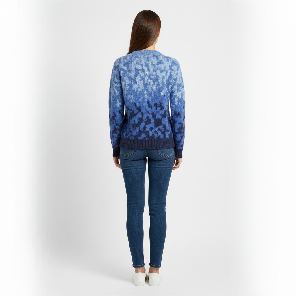 Women's Crew Neck Sweater Blue Ombre Knit