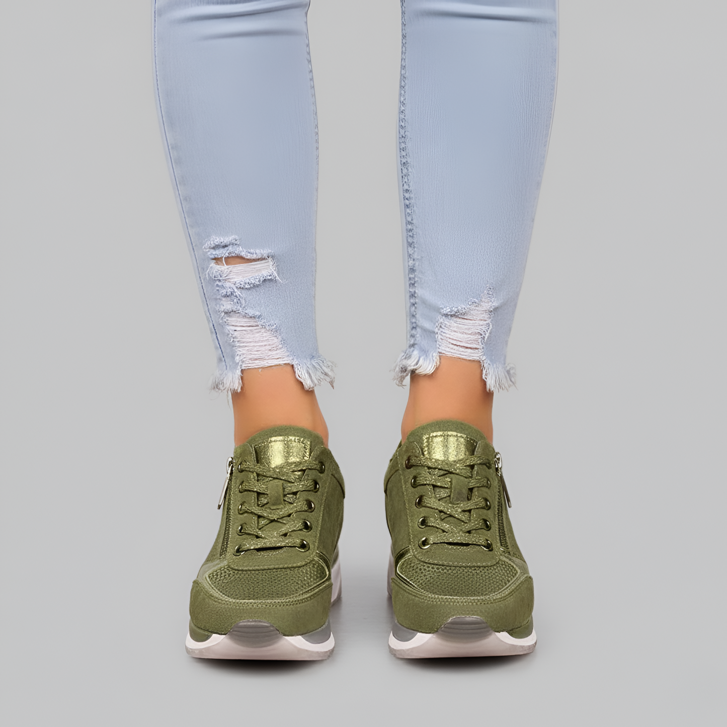 Women's Wedge Sneakers Side Zip Lace Up