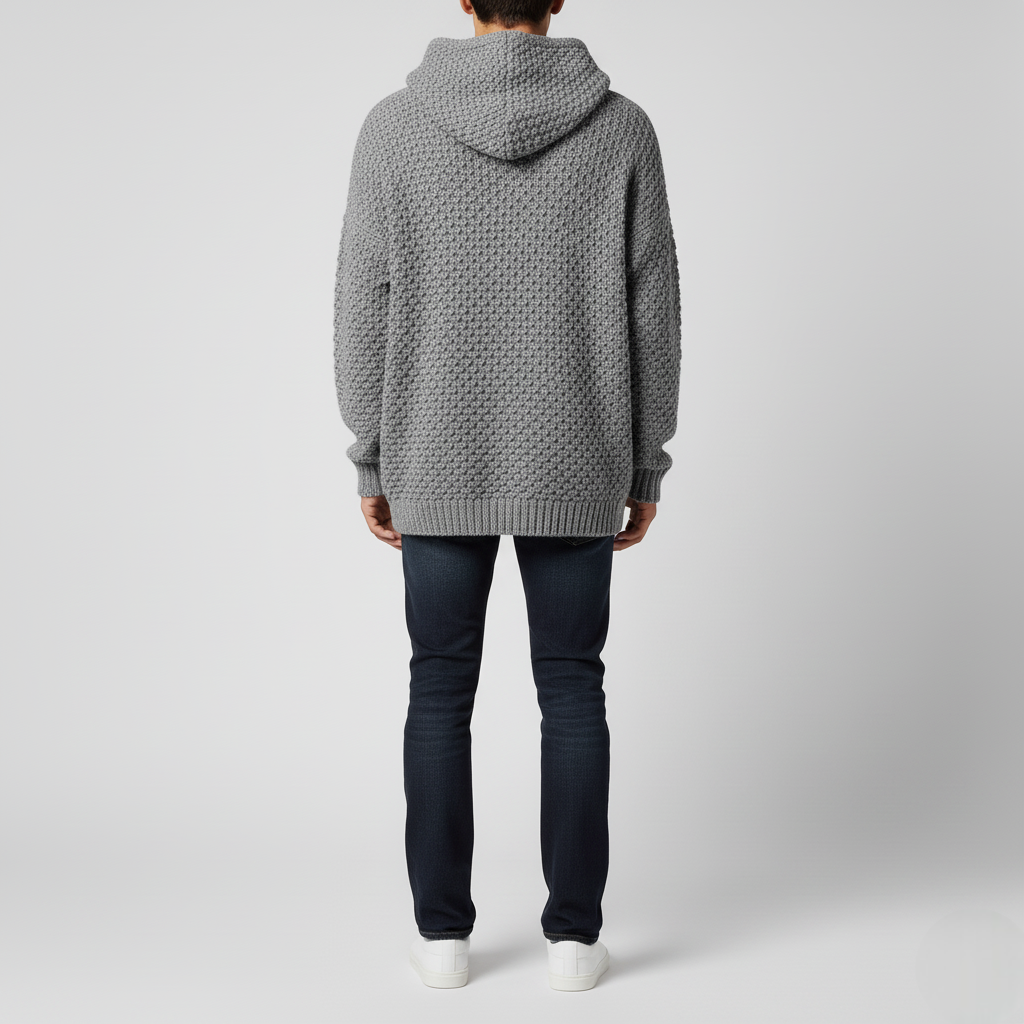 Men's Gray Textured Knit Hoodie Pullover
