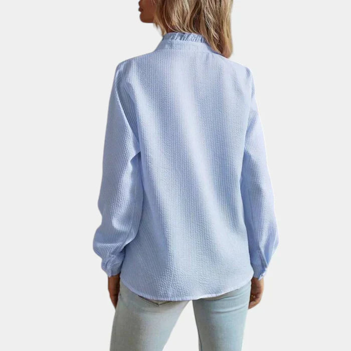 Women's Striped Ruffle Blouse Button Front
