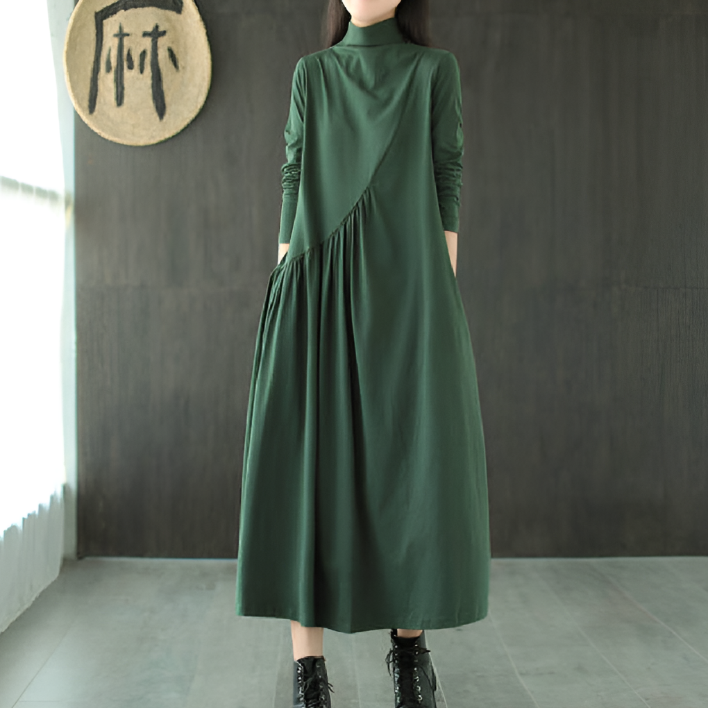 Women's V-Neck Half Sleeve Green Dress - VibreMode