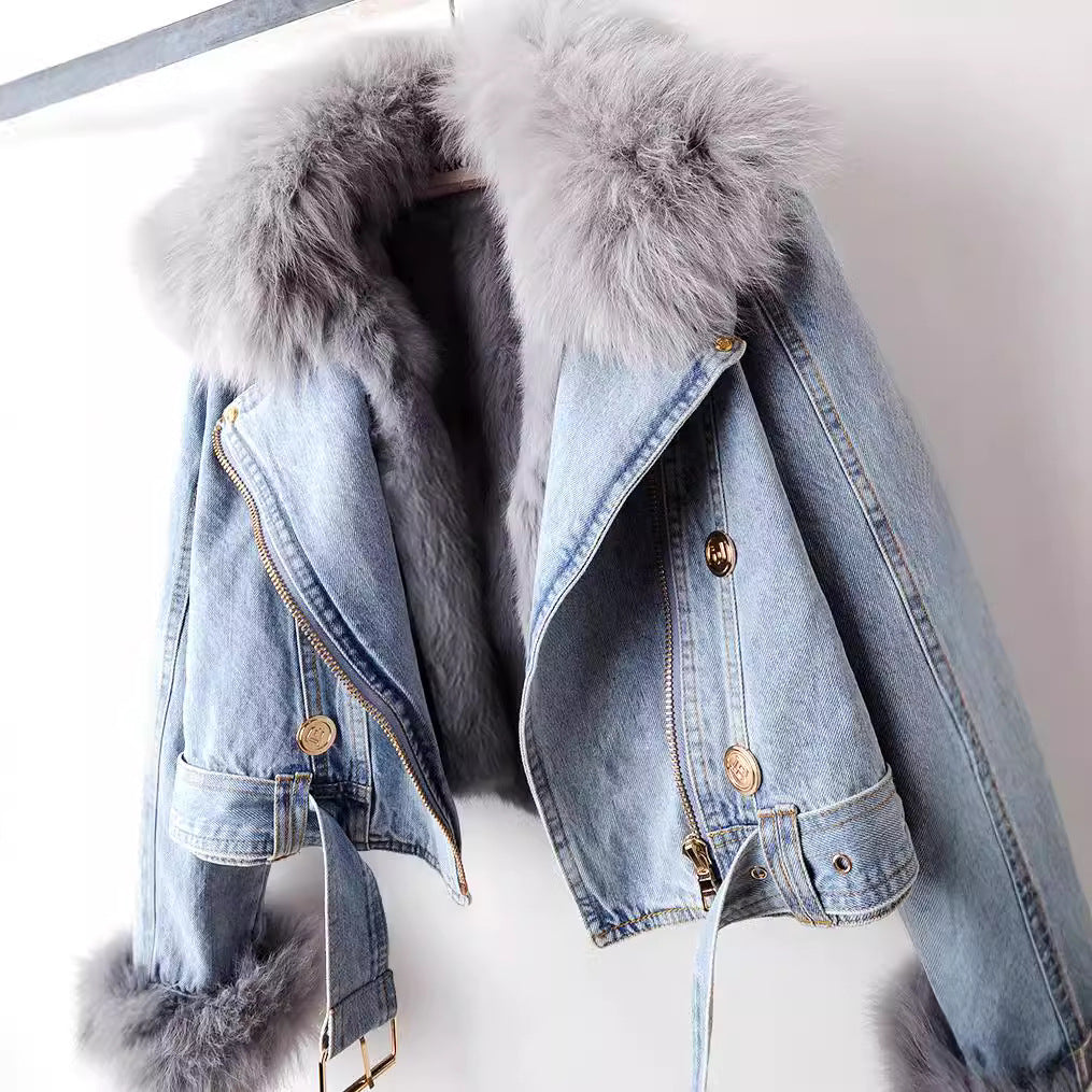 Valenti Women's Fox Fur Lined Denim Coat