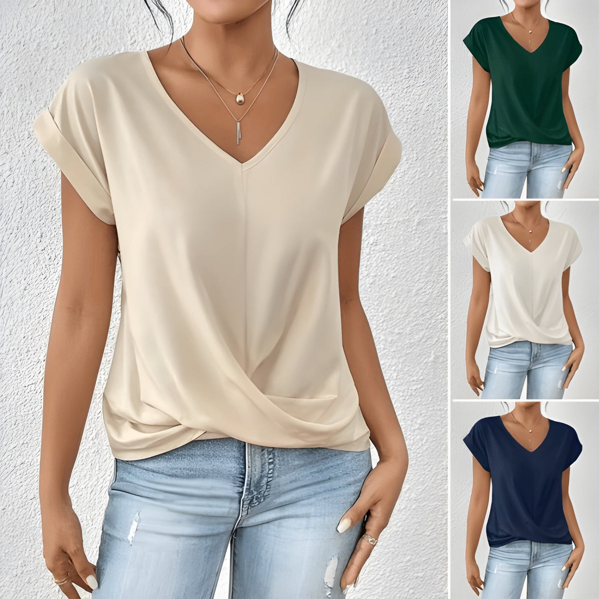Chic V Neck Twist Front Ladies Summer Tee