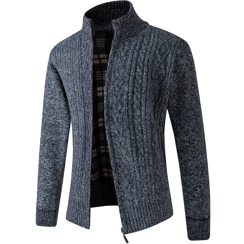 Men's Knitted Sweater Zipper Front Warm Beige