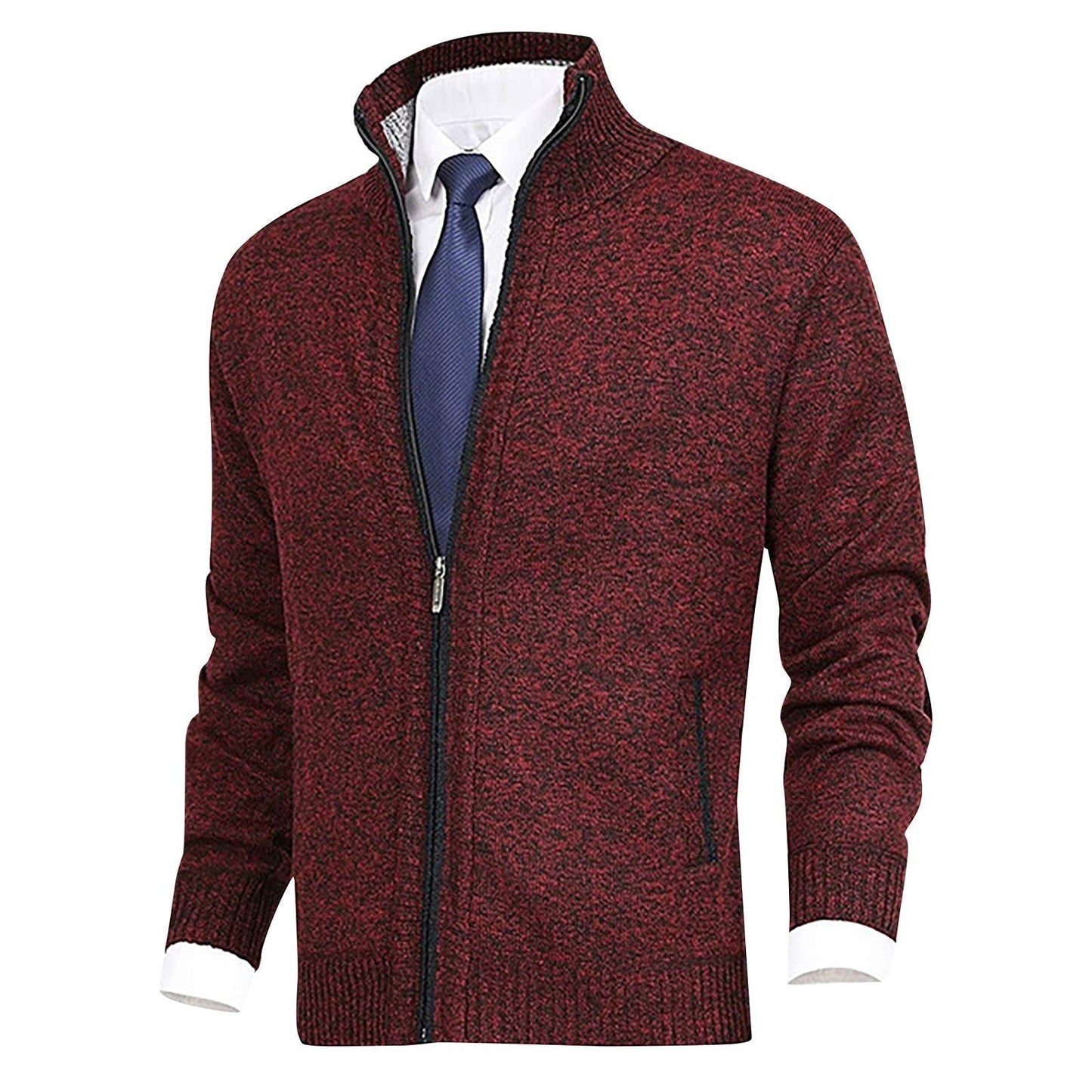 Men's Zip-Up Cardigan Ribbed Hem Knitwear