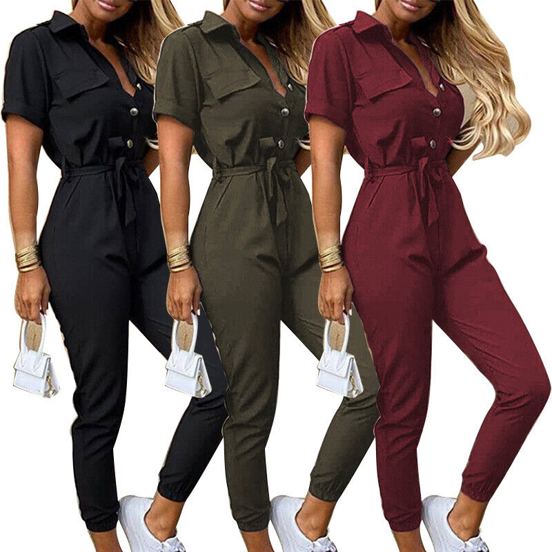 Reese Women's Short Sleeve Jumpsuit Lightweight Button Closure