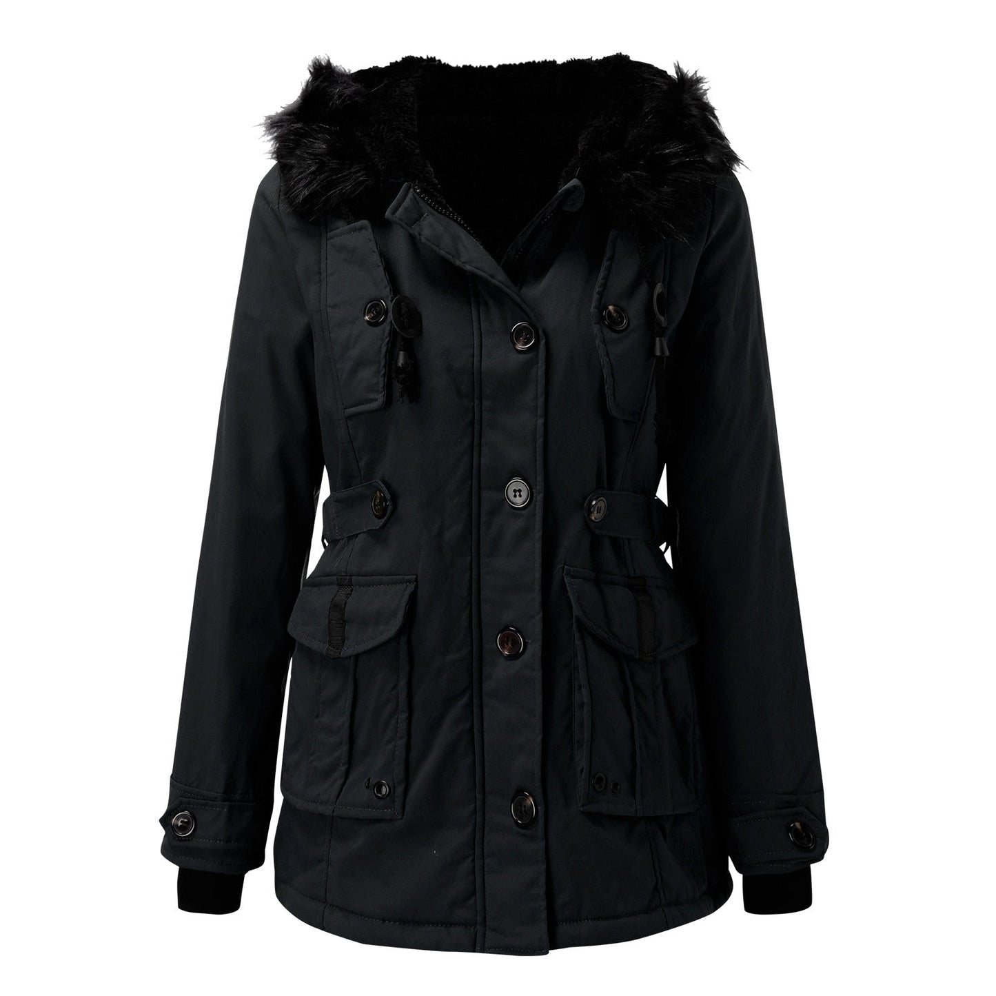 Women's Hooded Parka Coat Insulated Waterproof Black