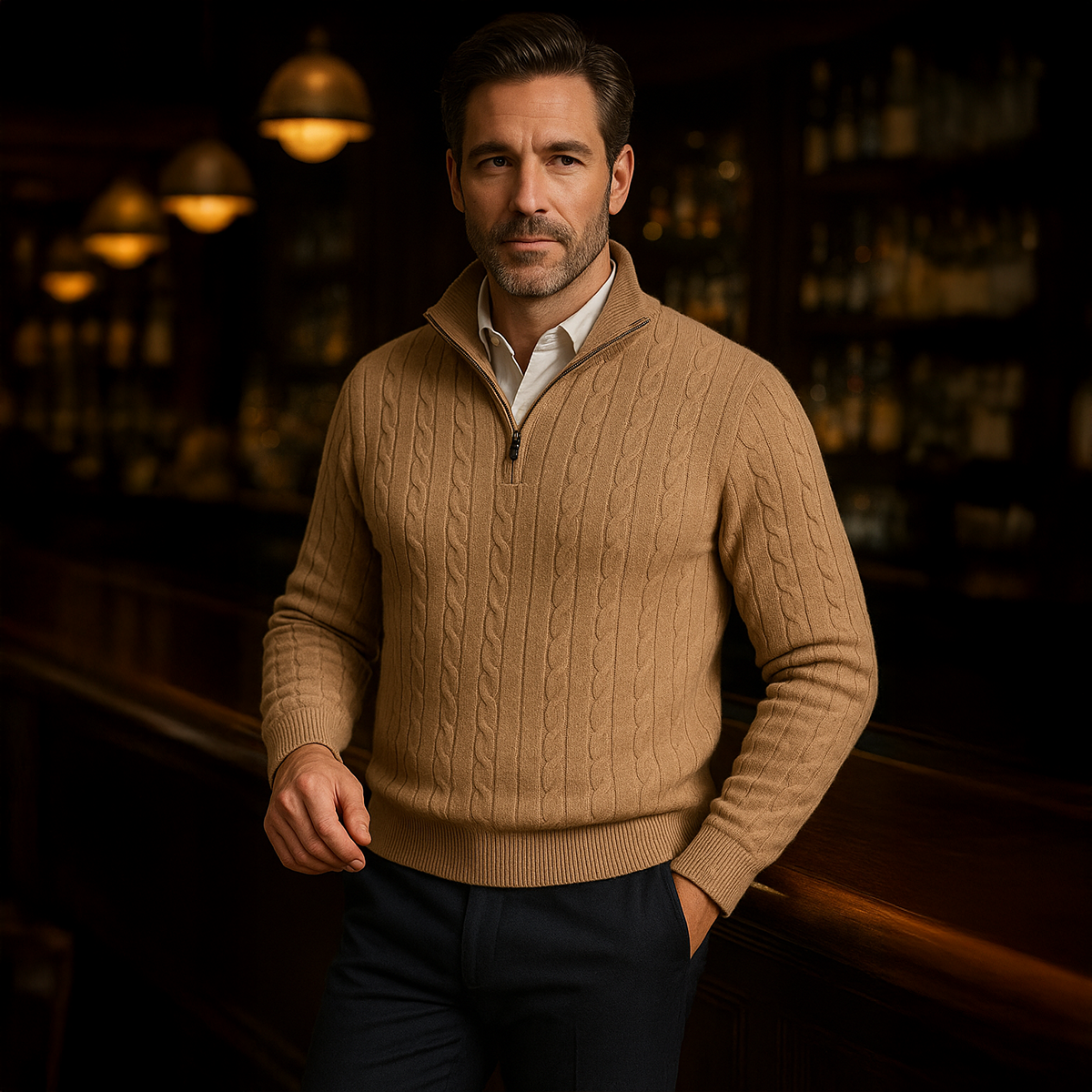 St. Moritz Men's Cable Knit Zip Sweater