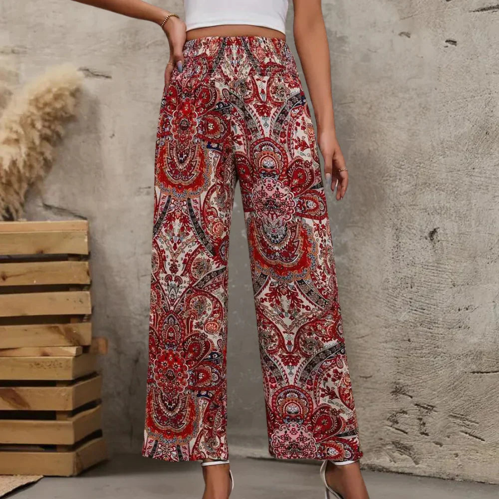 Women's Wide Leg Trousers Slanted Pockets Bohemian Style