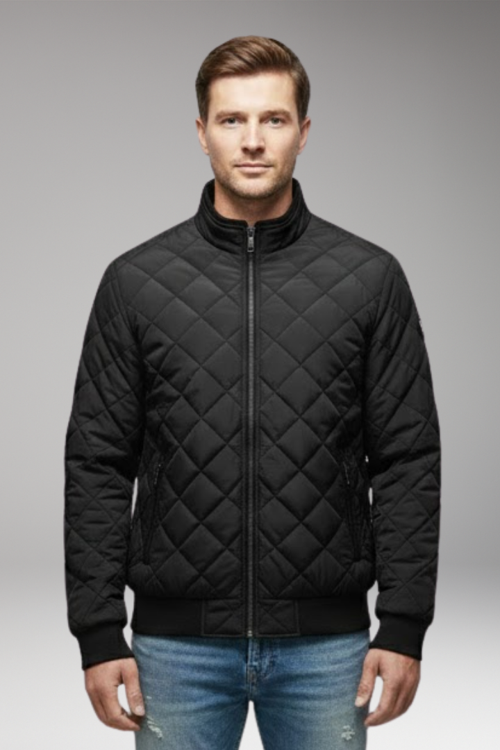 Men's Bomber Jacket Zipped Pockets Stand-Up Collar