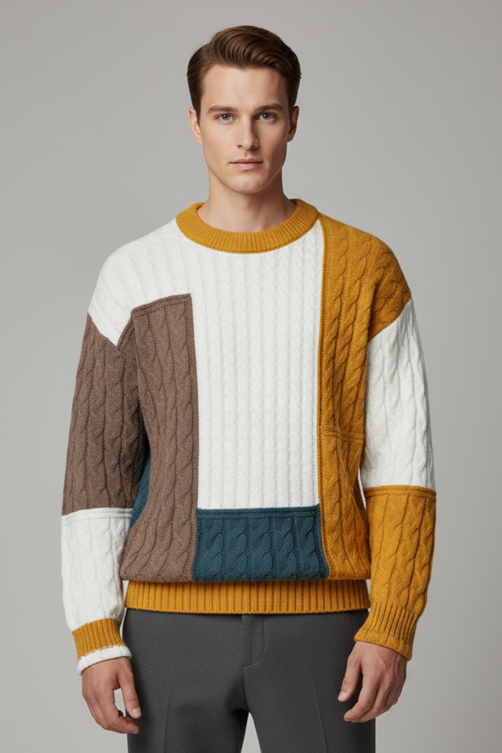 Men's Cable Knit Sweater Color Block