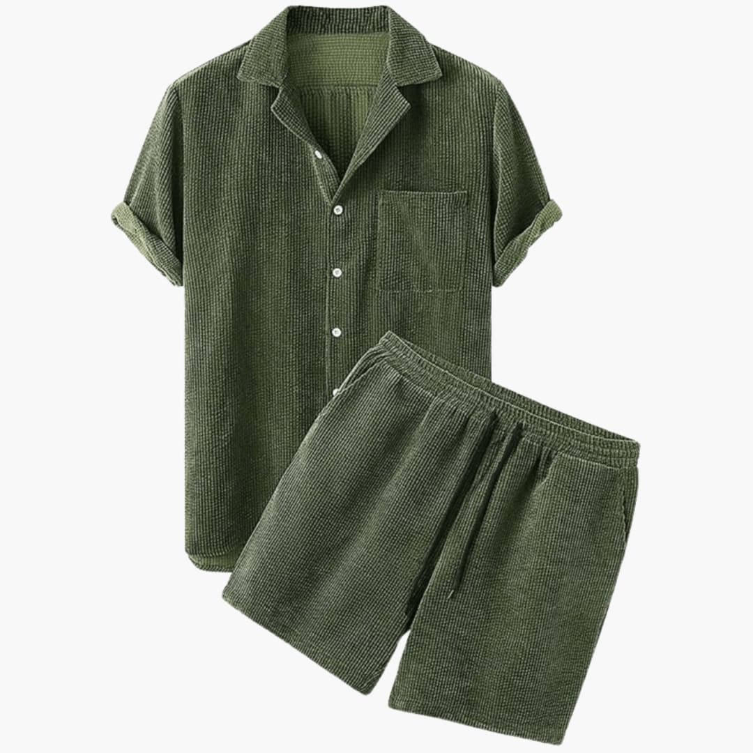 Men's Corduroy Shirt And Shorts Set Short Sleeve