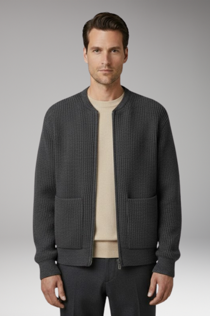 Men's Ribbed Jacket Front Zip Closure