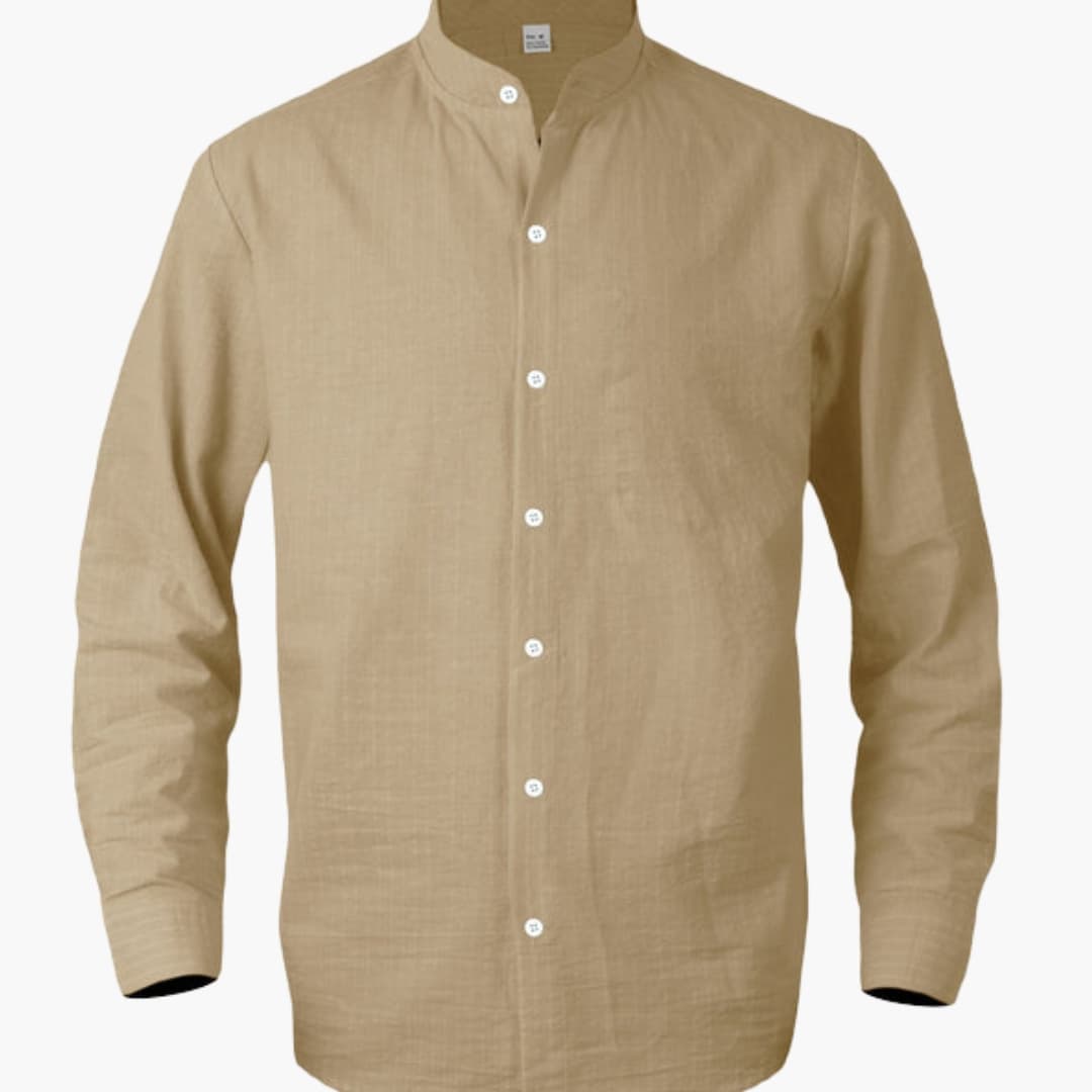 Men's Long Sleeve Button-Down Shirt Striped Cotton