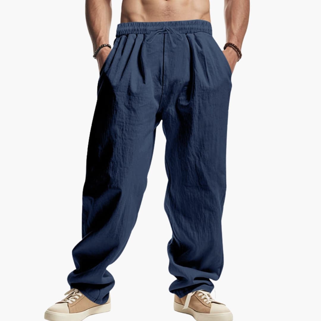 Men's Summer Pants Elastic Waistband Side Pockets