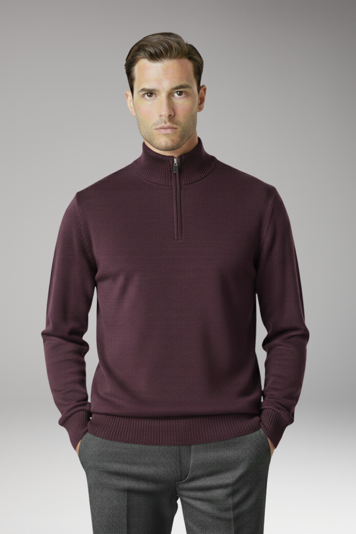 Men's Half Zip Sweater Ribbed Hem