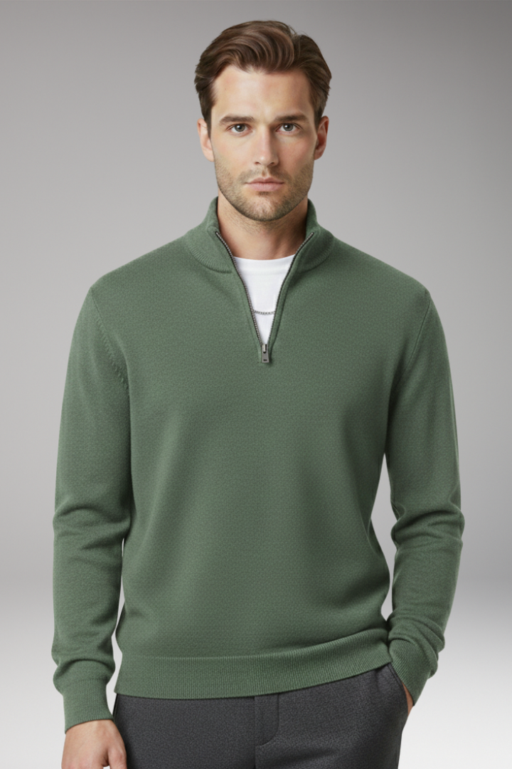 Men's Zip Neck Textured Sweater