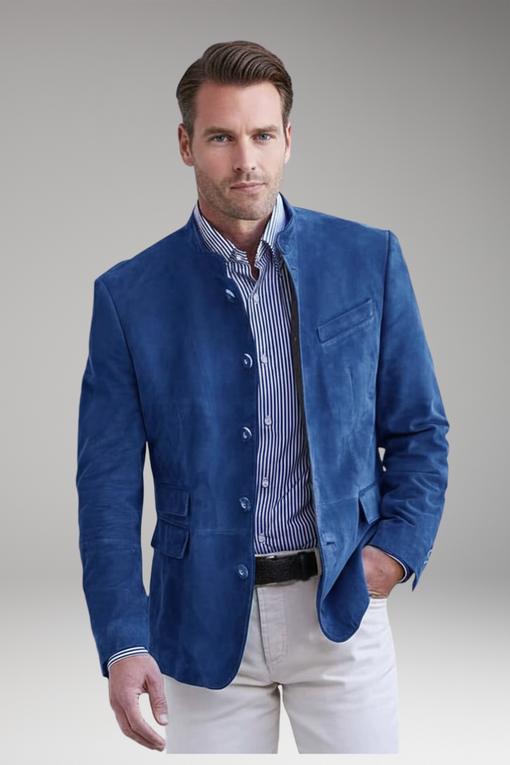 Men's Stand Collar Blazer Multiple Pockets