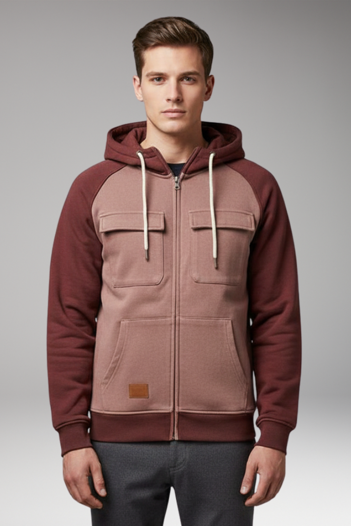 Men's Hooded Jacket Raglan Sleeves Zip Front Sweatshirt